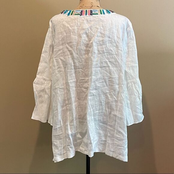 New Talbots Fish Embellished Linen Tunic White 2X #135 - Picture 7 of 8
